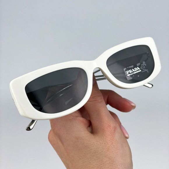 Prada PR14YS 1425S0 Sunglasses Talc Dark Grey Rectangle Women - Picture 3 of 15